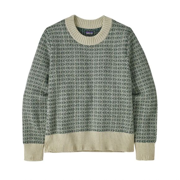 Patagonia Sweaters - Patagonia Recycled Wool Sweater Crewneck Green Cream Women's Size Small